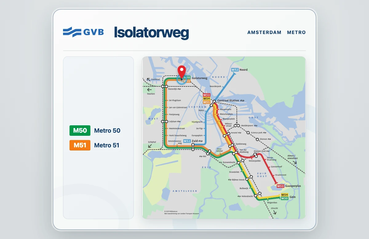 Amsterdam Metro: sample card answer for Isolatorweg